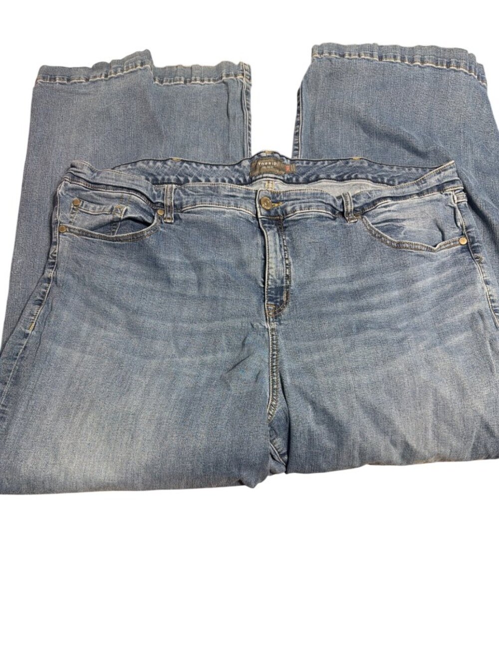 Torrid Feel The Fit Wide Leg Denim Jeans Blue High Rise Stretch Sz 26 Frayed Hem